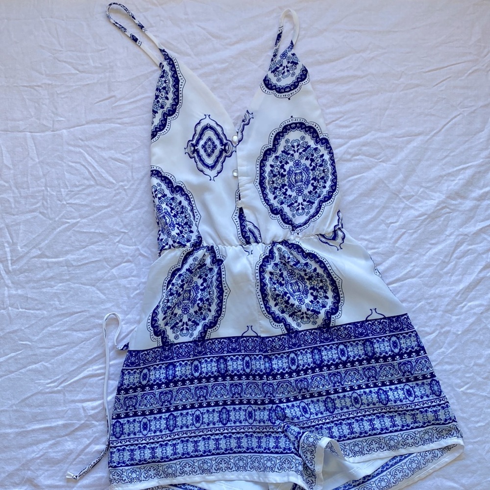 Crystal Sky blue and white romper.